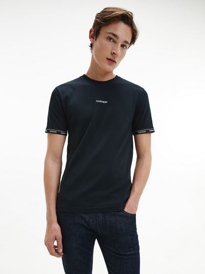 Calvin Klein Ruhák HU174255 | Calvin Klein Logo Cuff Férfi Póló Fekete